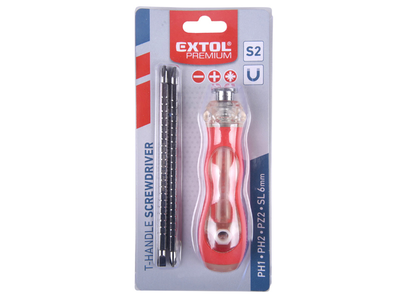 Šroubovák s T-rukojetí, oboustranné bity, hroty Extol Premium